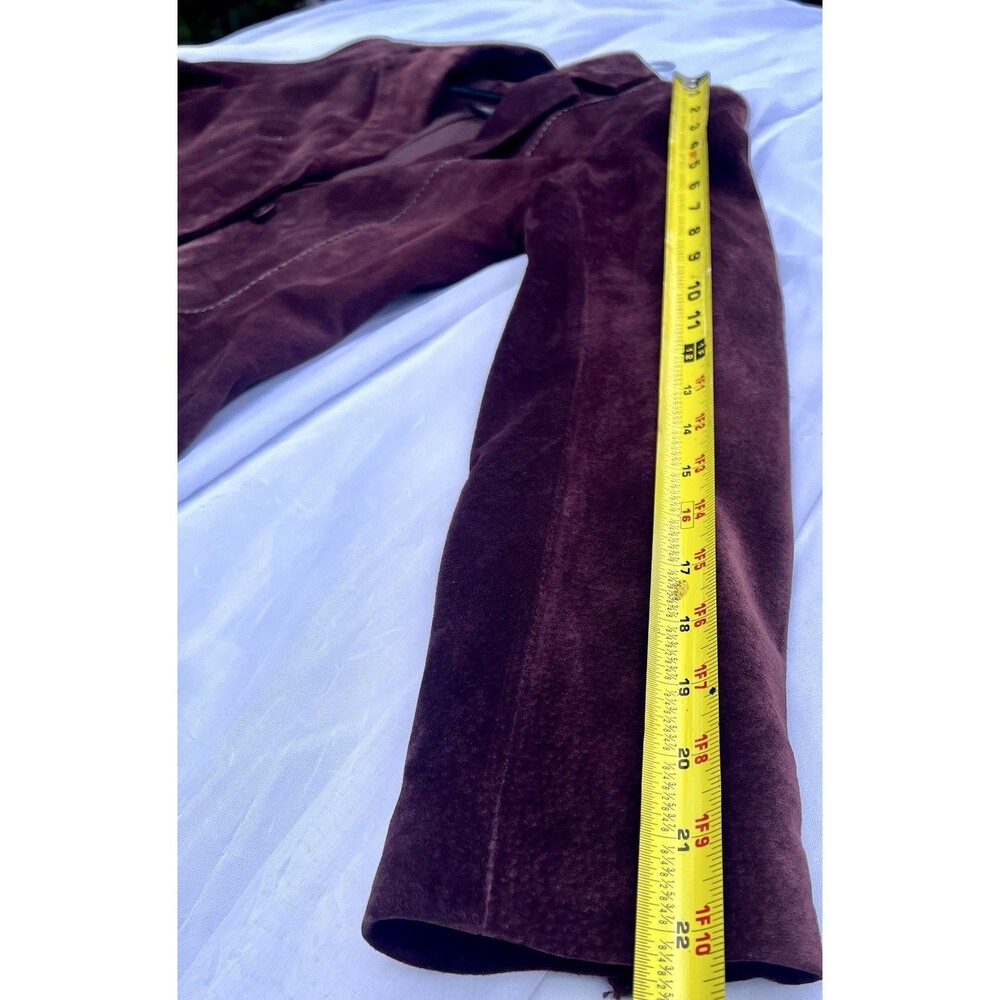 Vintage 90s Allan Denis Burgundy Suede 100% Leather Blazer Jacket Women’s M - Picture 13 of 16